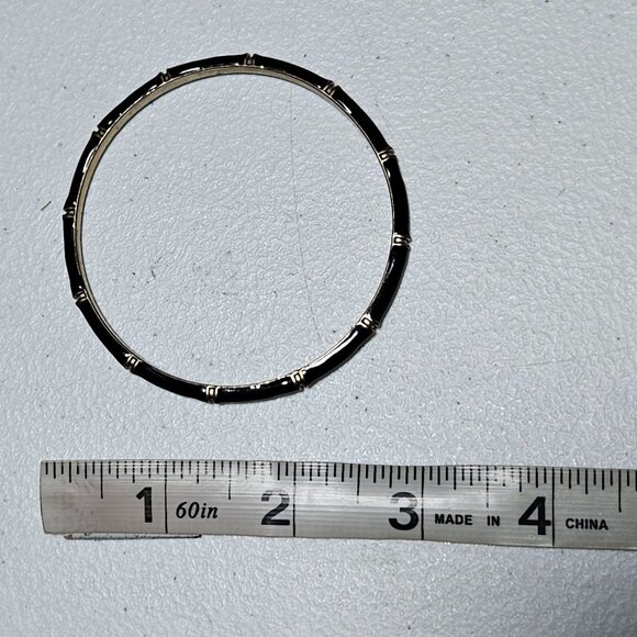 Elegant Black Gold Toned Bamboo Style Bangle Bracelet Minimalist Fashion Jewelry - Picture 4 of 4